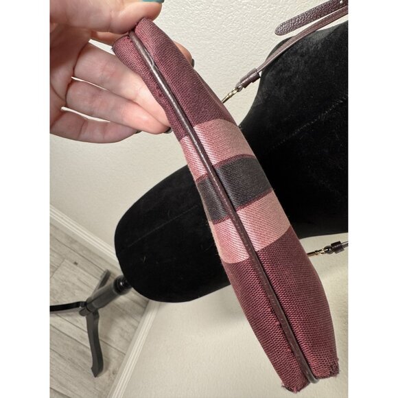 Coach Authentic Burgundy Stripe Canvas & Leather Crossbody Bag With Adjustable S - Picture 10 of 12